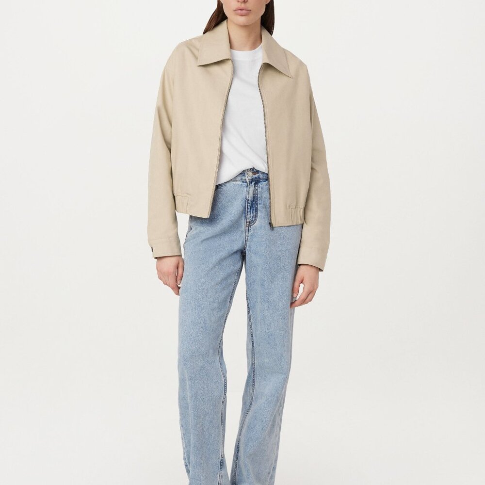 (NEW) Frank And Oak The Zip Up Bomber Jacket in Light Beige Size XS/S